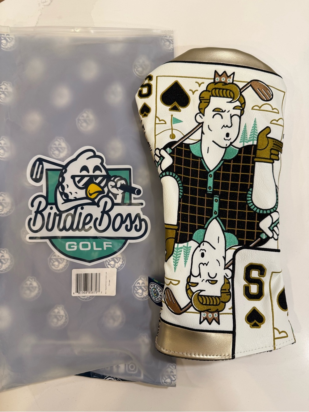 Golf King of Spades White & Gold Driver Headcover